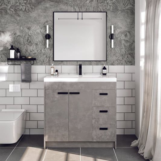 Lugano 36"W x 20"D Cement Gray Bathroom Vanity with Acrylic Countertop and Integrated Sink