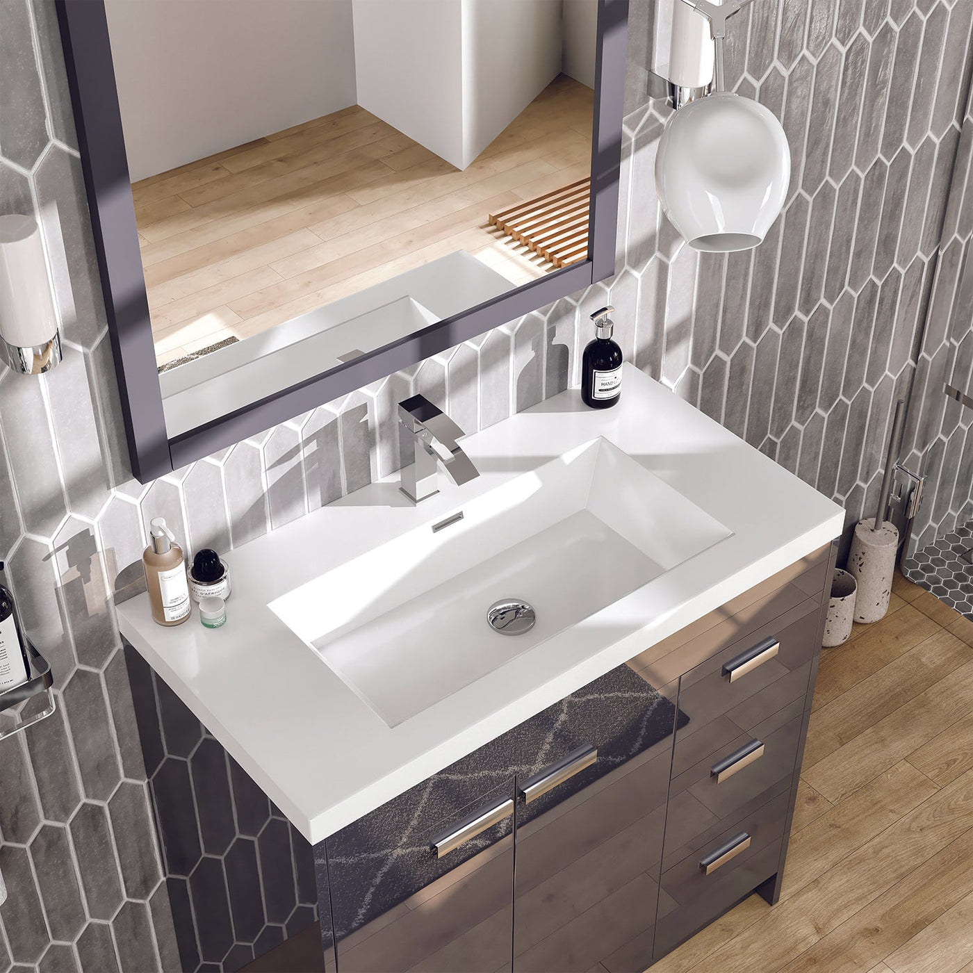 Lugano 36"W x 20"D Gray Bathroom Vanity with White Acrylic Countertop and Integrated Sink