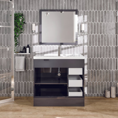 Lugano 36"W x 20"D Gray Bathroom Vanity with White Acrylic Countertop and Integrated Sink