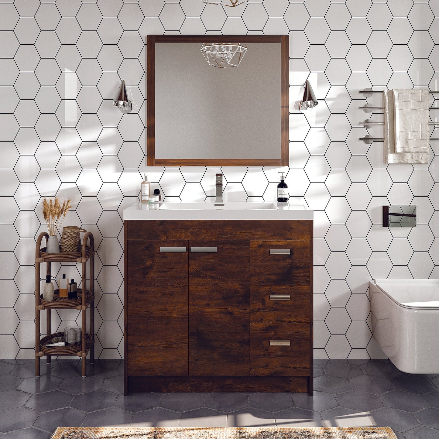 Eviva Lugano 36 inch Rosewood Bathroom Vanity
