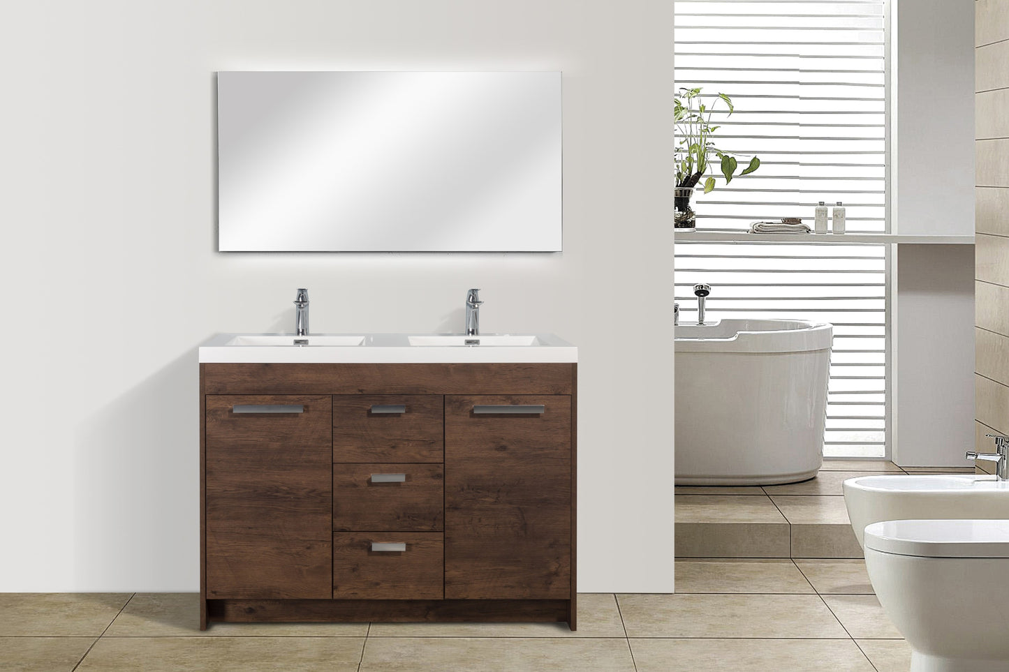 Eviva Lugano 48 inch Rosewood Double Sink Bathroom Vanity