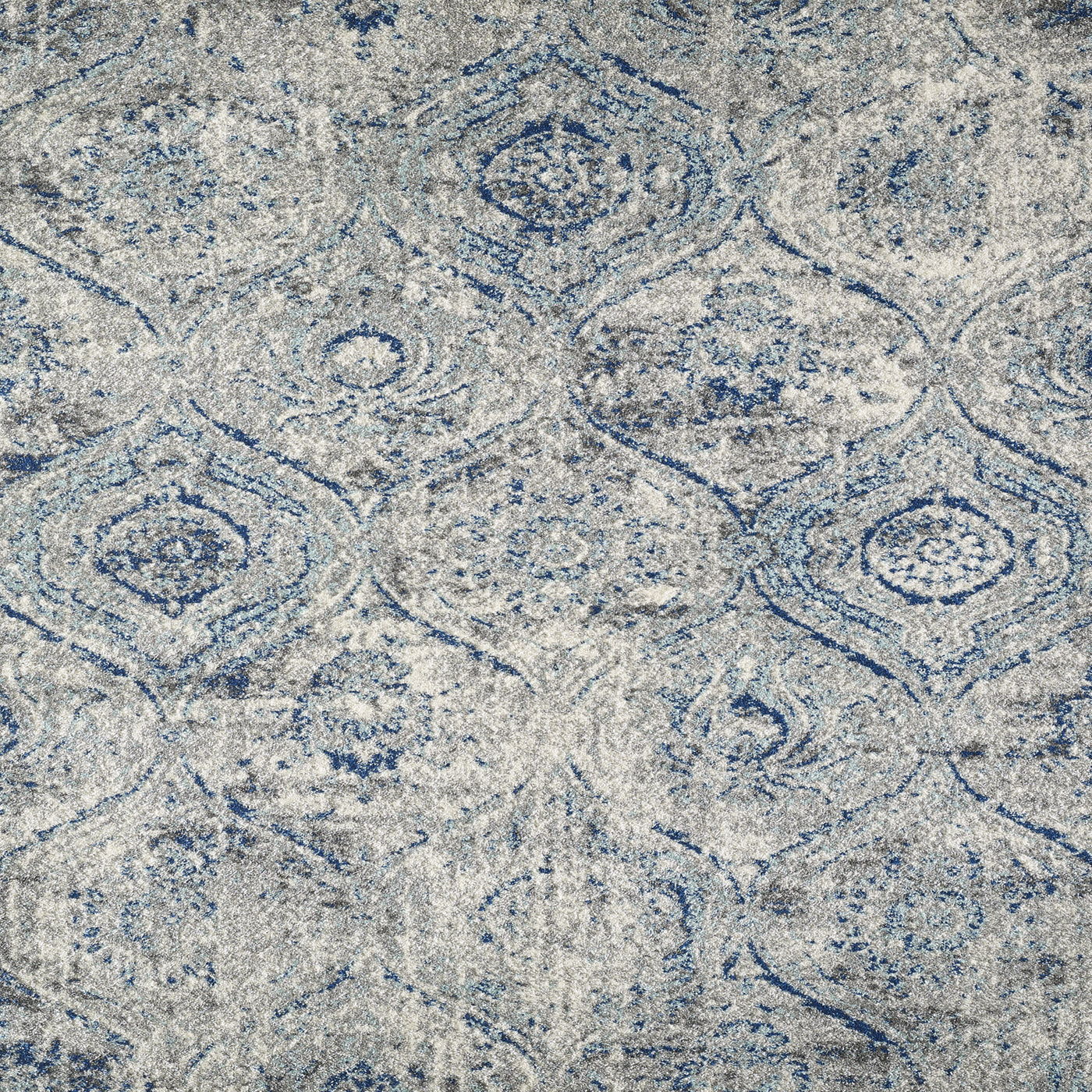 Loops 2' x 8' Damask Blue/Cream Rug