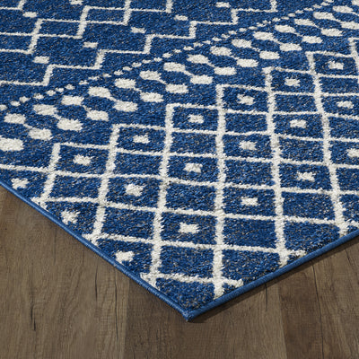 Grid 2' x 8' Geometric Blue/Cream Rug