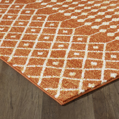 Grid 3' x 5' Geometric Orange/Cream Rug