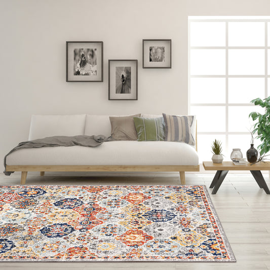 EVIVA Blossom White and Light Gray Area Rug in 10X14
