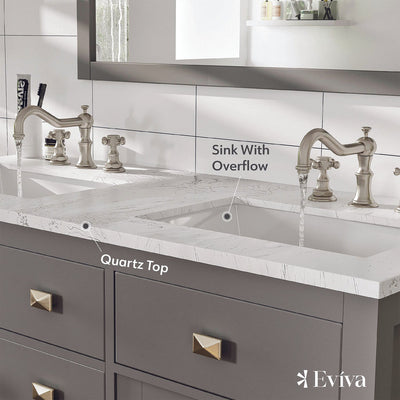 Artemis 48"W x 22"D Gray Double Sink Bathroom Vanity with White Carrara Quartz Countertop and Undermount Porcelain Sinks