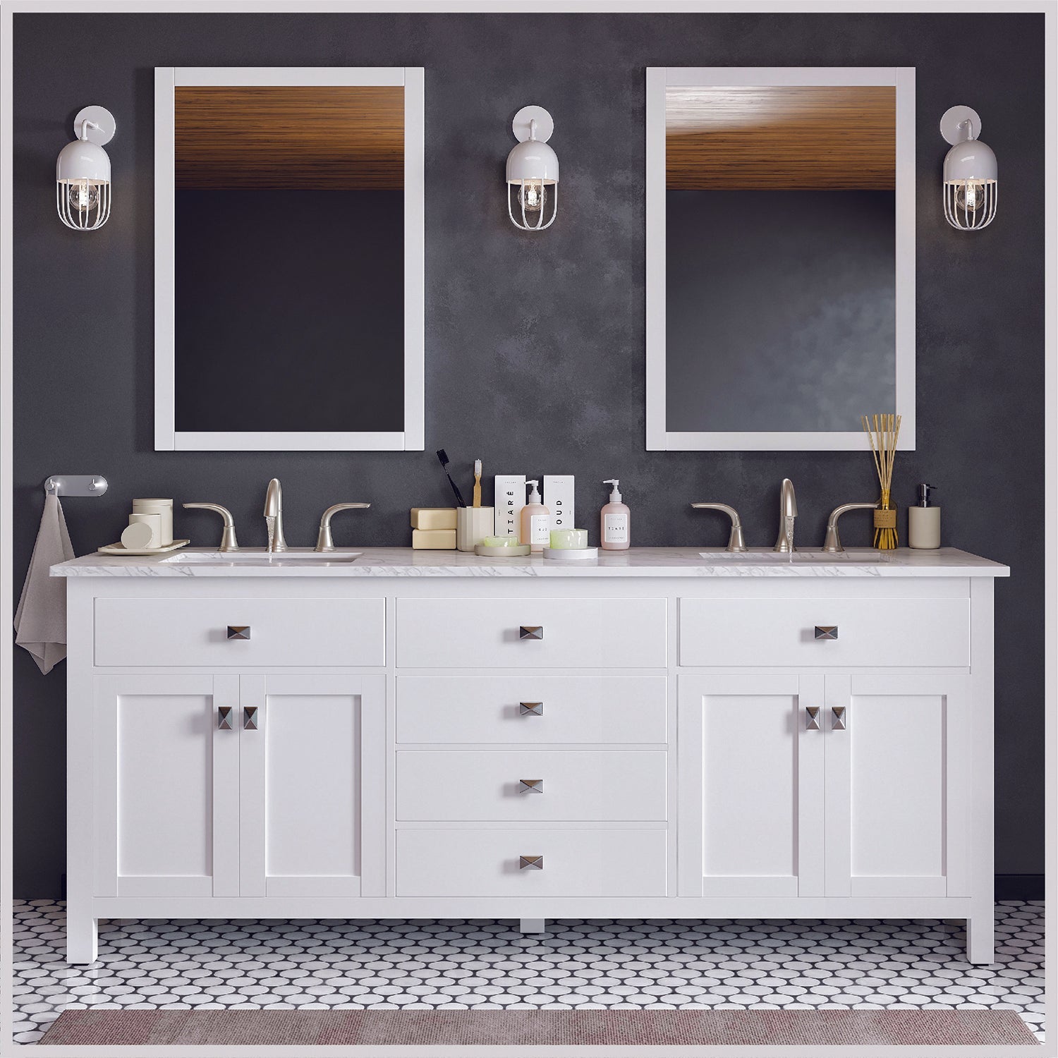 Totti Artemis 72 inch White Transitional Double Sink Bathroom Vanity w ...