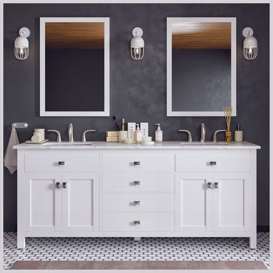 Totti Artemis 72 inch White Transitional Double Sink Bathroom Vanity with White Carrara Style